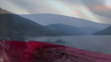 Beyaz adamların balık tutması üzerine rusya bayrağı animasyonu. Küresel vatanseverlik ve dijital arayüz kavramı dijital olarak oluşturulmuş video.