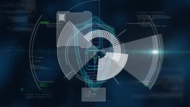 Animation Von Vorhängeschloss Und Schild Abstrakten Mustern Und Programmiersprache Vor — Stockvideo