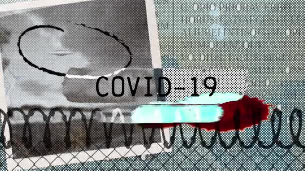 Animace Textové Covid Cover Grafické Prvky Nad Člověkem Sluchátkách Úřadu — Stock video