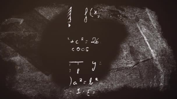 Animação Equação Matemática Sobre Poeira Branca Quadro Negro Digitalmente Gerado — Vídeo de Stock