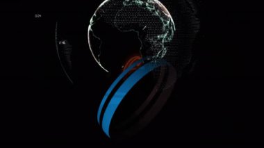 Karanlık arka planda dünya üzerinde veri işleme animasyonu. Küresel sosyal medya kavramı dijital oluşturulmuş video.