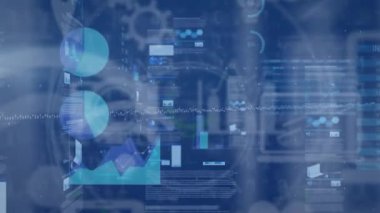 Bağlantı ağı üzerinden istatistik ve veri işleme animasyonu. Küresel iş dijital arayüzü teknolojisi ve dijital olarak oluşturulan ağ konsepti.
