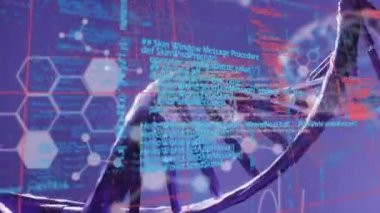 Mavi arkaplan üzerindeki DNA iplikçiklerinin ve bağlantı ağının animasyonu. Küresel finans ekonomisi ve dijital arayüz kavramı dijital olarak oluşturulmuş video.