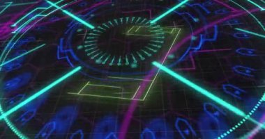 Kapsam taraması ve veri işleme animasyonu. Dijital video oluşturulmuş küresel iletişim dijital arayüzü ve veri konsepti.