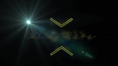 Burada ok sembollü metnin canlandırması ve siyah arkaplana karşı mercek parlaması. Dijital olarak üretilmiş, hologram, aydınlatılmış, çevrimiçi alışveriş, satın alma, işaret ve teknoloji konsepti.