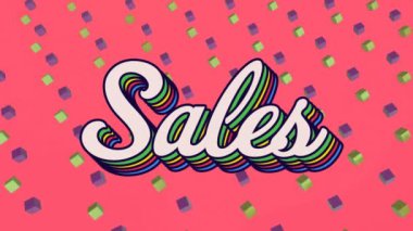 Pembe arka planda küp üzerinden satış metninin animasyonu. Sosyal medya ve dijital arayüz konsepti dijital olarak oluşturulmuş video.