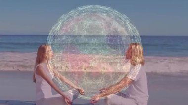 Dışarıda egzersiz yapan kadın ve erkek arasındaki bağlantı ağının animasyonu. Spor fitness ve teknoloji konsepti.