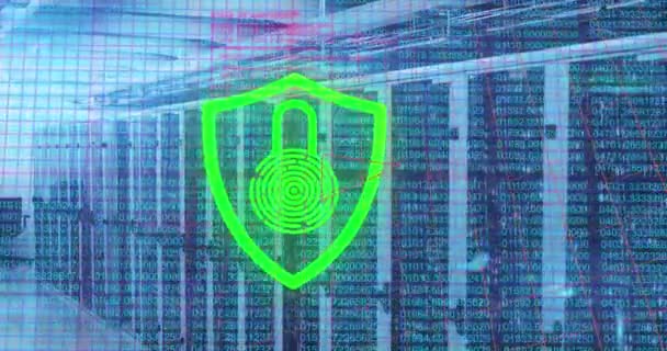 Animation Security Padlock Icon Data Processing Computer Server Room Cyber — Vídeos de Stock