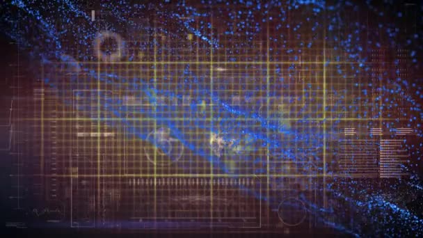 Animation Light Spots Data Processing Black Background Global Technology Computing — ストック動画
