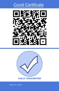 Kapsamlı aşı sertifikası ve ekranda QR kodu. covid 19 salgın dijital kompozit görüntüsü sırasında sağlık, yaşam tarzı, seyahat ve teknoloji.