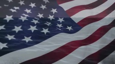 ABD bayrağı üzerinde deniz animasyonu. Küresel iş, vatanseverlik ve dijital arayüz kavramı dijital olarak üretilen video.