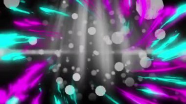 Siyah arkaplandaki şekillerin ve noktaların animasyonu. Renk ve hareket kavramı dijital olarak oluşturulmuş video.