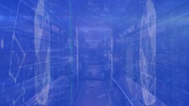 Dijital tünelde veri işleme animasyonu. Küresel iş ve dijital arayüz kavramı dijital olarak oluşturulmuş video.