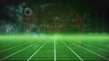 Siyah zemin üzerinde veri işleme üzerine neon çizgilerin animasyonu. Küresel teknoloji, bilgisayar ve dijital arayüz kavramı dijital olarak oluşturulmuş video.