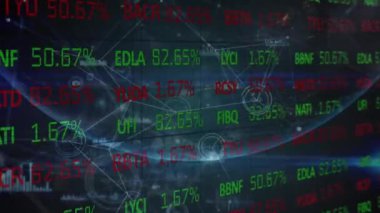 Dünya üzerinde veri işleme animasyonu. küresel iş ve dijital arayüz kavramı dijital olarak oluşturulmuş video.