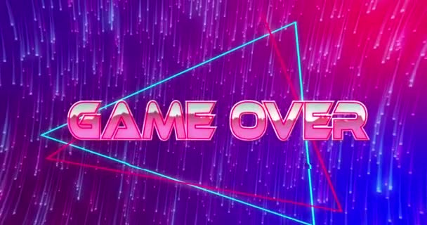 Game Text Neon Triangles Digital Waves Grid Network Red Background — Stock Video