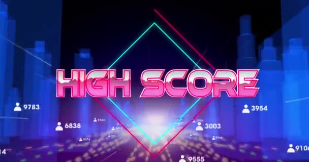 Animace High Score Textového Banneru Profilových Ikon Nad Světelnými Cestami — Stock video