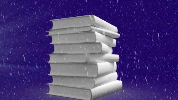 Animación Nieve Cayendo Sobre Libros Blancos Navidad Tradición Concepto Celebración — Vídeos de Stock