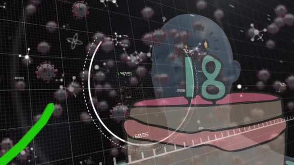 Vírussejtek Feletti Adatfeldolgozás Animációja Globális Világjárvány Digitális Interfész Koncepció Digitálisan — Stock videók
