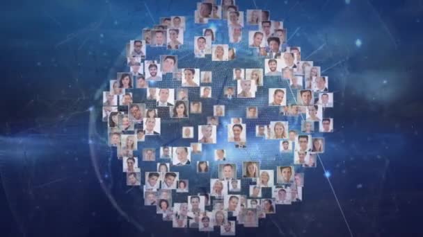 Animacja Globu Sieci Ikon Profilu Biznesowego Niebieskim Tle Globalne Sieci — Wideo stockowe