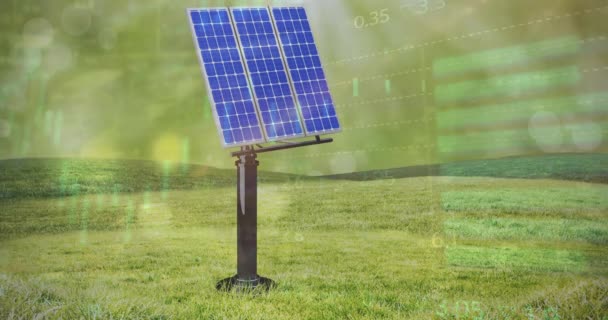 Animace Zpracování Finančních Údajů Přes Solární Panel Zeleném Pozadí Globální — Stock video