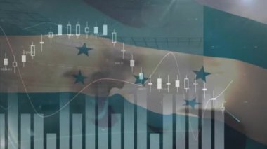 Stadyum ve gökyüzüne karşı birden fazla grafik olan Honduras bayrağı animasyonu. Dijital bileşim, çoklu pozlama, rapor, finans, arena, vatanseverlik ve kimlik kavramı.