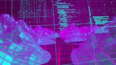 Kırmızı arkaplandaki renkli dijital dalgalar üzerinden mor dijital dalgaların dijital animasyonu. Küresel teknoloji ve dijital arayüz konsepti dijital olarak oluşturulmuş video.