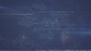 Mavi arkaplana karşı profil simgeleri ve ok simgeleri ağı üzerindeki hata etkisinin canlandırılması. Küresel ağ ve iş teknolojisi kavramı