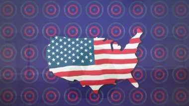 ABD bayrağının manzara üzerindeki canlandırması. Dijital olarak oluşturulmuş küresel mali ve veri işleme kavramı.