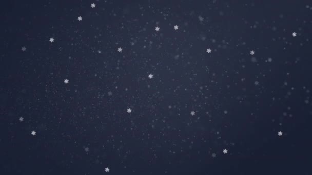 Animação Digital Queda Neve Ícones Estrelas Flutuando Contra Fundo Azul — Vídeo de Stock