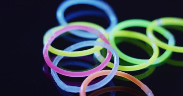 Animation Multiple Colorful Neon Glow Sticks Black Background Background Copyspace — Stock Video