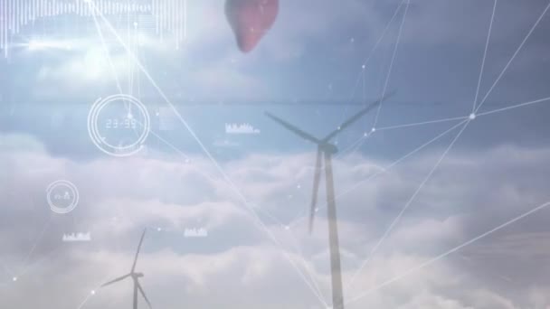 Animación Red Conexiones Través Molinos Viento Conexiones Globales Concepto Procesamiento — Vídeo de stock