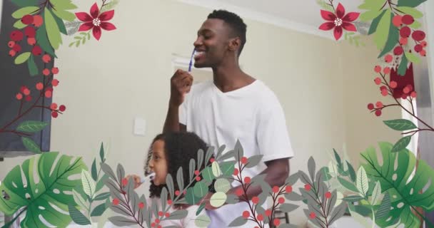 Animasi Bunga Dan Daun Atas Afrika Amerika Ayah Dan Putri — Stok Video
