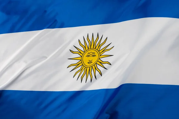 Nahaufnahme Einer Zerknitterten Nationalflagge Argentiniens Nationalflaggen Patriotismus Und Feierkonzept — Stockfoto