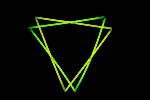 Image Vibrant Triangles Green Neon Glow Sticks Black Background Copy — Stock Photo, Image