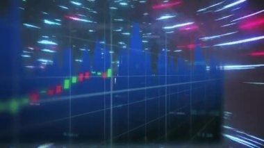 Animation of data processing over light trails. Global business and digital interface concept digitally generated video.