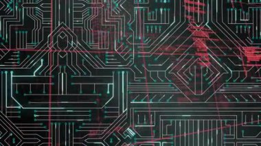 Siyah arkaplandaki veri işleme üzerinde bilgisayar devre kartının animasyonu. Küresel teknoloji, bağlantılar ve dijital arayüz konsepti dijital olarak oluşturulmuş video.