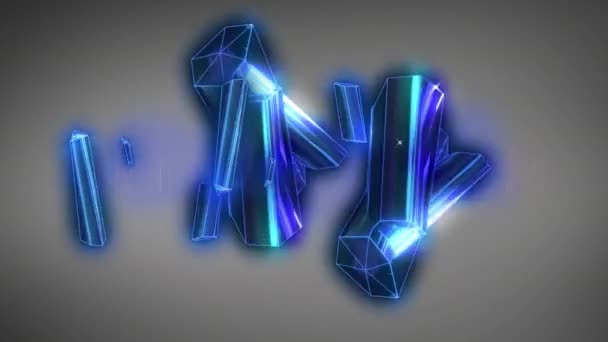 Animação Brilhantes Formas Cristal Azul Girando Contra Fundo Cinza Interface — Vídeo de Stock