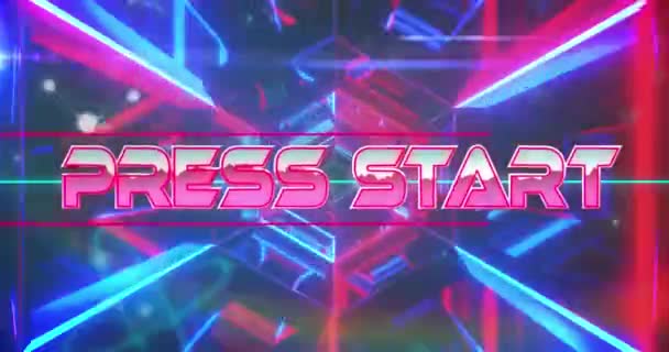 Animazione Stampa Avviare Banner Testo Neon Rosso Blu Tunnel Incandescente — Video Stock