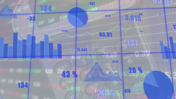 Animatie Van Infographic Interface Met Taartdiagrammen Nummers Veelkleurige Trading Board — Stockvideo