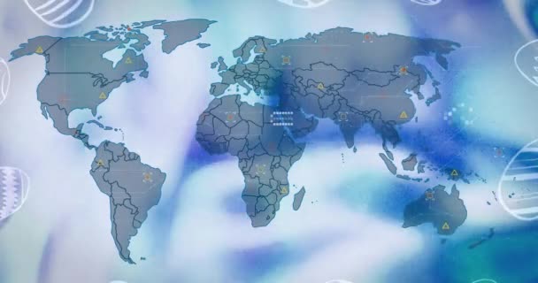Animacja Ikon Jaj Mapie Świata Koncepcja Globalnego Biznesu Cyfrowego Interfejsu — Wideo stockowe