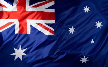 Avustralya 'nın buruşuk ulusal bayrağının yakın çekimi. Ulusal bayraklar, vatanseverlik ve kutlama konsepti.