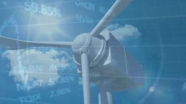 Ağ bağlantılarının animasyonu ve akıllı telefonu elinde tutan adamın veri işlemesi. Küresel ısınma ortamı veri işleme ve rüzgar enerjisi konsepti dijital olarak oluşturulmuş video.