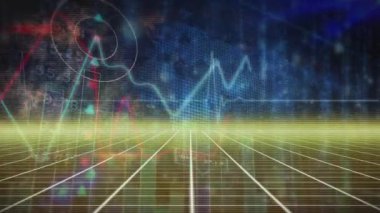 Siyah zemin üzerinde veri işleme üzerine neon çizgilerin animasyonu. Küresel teknoloji, bilgisayar ve dijital arayüz kavramı dijital olarak oluşturulmuş video.