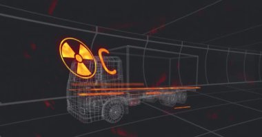 Siyah zemin üzerinde 3D uyarı otomobili animasyonu. Küresel mühendislik ve otomotiv kavramı dijital video üretimi.