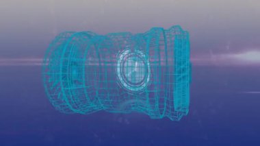 Motor ve saat üzerinde veri işleme animasyonu. Küresel iş ve dijital arayüz kavramı dijital olarak oluşturulmuş video.