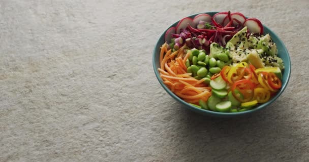 Composition Bowl Rice Vegetables Chopsticks White Background Food Drink Colour — Stock Video
