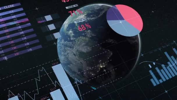 Animação Interface Hud Com Gráfico Torta Multicolorido Mapa Placa Negociação — Vídeo de Stock