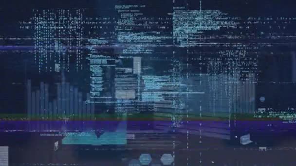 Animazione Dell Elaborazione Dei Dati Statistiche Con Glitch Concetto Globale — Video Stock