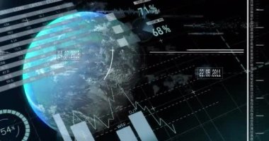 Dünya üzerinde veri işleme animasyonu. küresel iş ve dijital arayüz kavramı dijital olarak oluşturulmuş video.